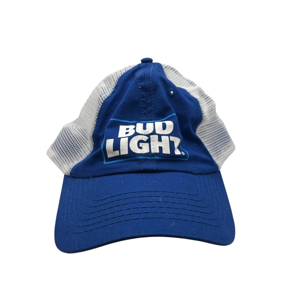 Bud Light Beer Hat Blue White Trucker Cap Snapback Adult Bar Promo‎ Logo